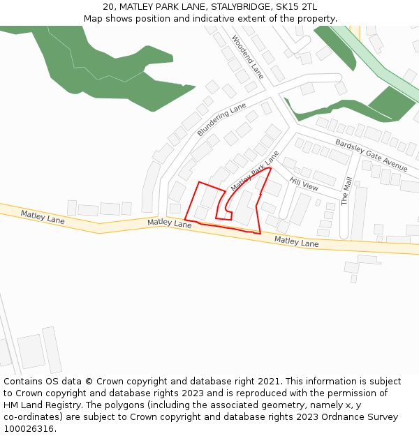 20, MATLEY PARK LANE, STALYBRIDGE, SK15 2TL: Location map and indicative extent of plot