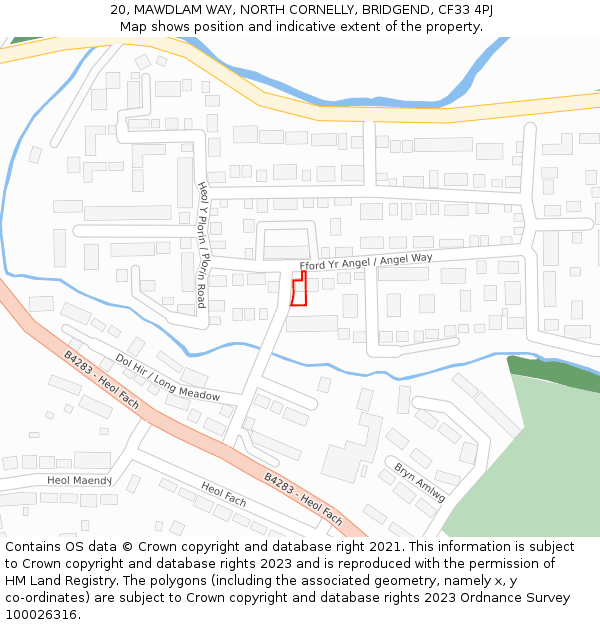 20, MAWDLAM WAY, NORTH CORNELLY, BRIDGEND, CF33 4PJ: Location map and indicative extent of plot