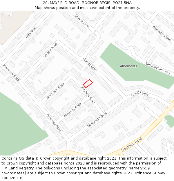 20, MAYFIELD ROAD, BOGNOR REGIS, PO21 5NA: Location map and indicative extent of plot