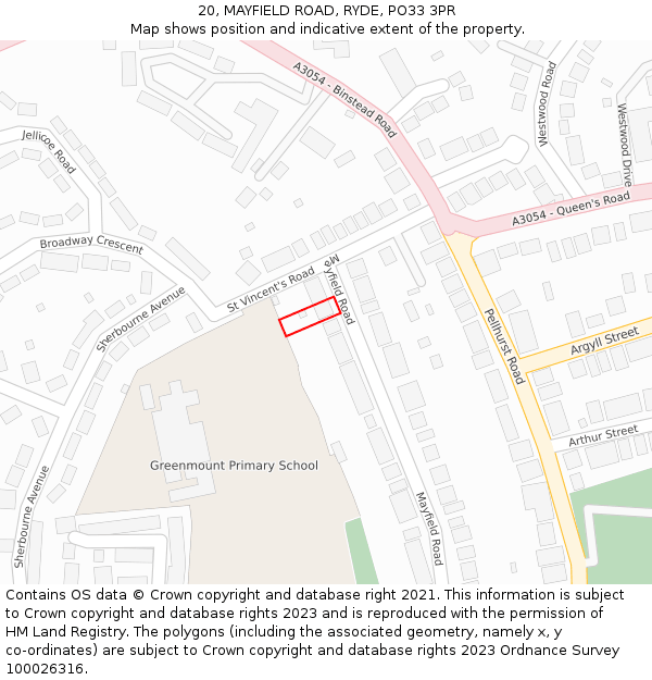 20, MAYFIELD ROAD, RYDE, PO33 3PR: Location map and indicative extent of plot