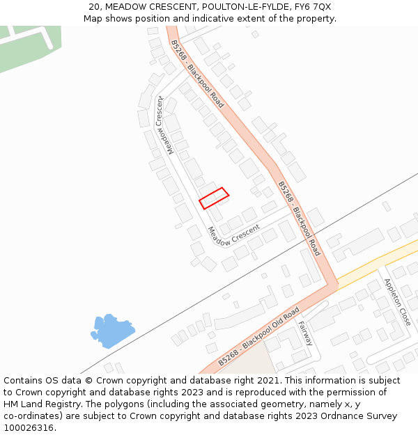 20, MEADOW CRESCENT, POULTON-LE-FYLDE, FY6 7QX: Location map and indicative extent of plot