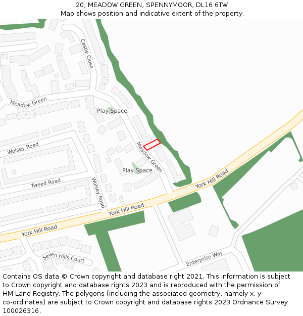 20, MEADOW GREEN, SPENNYMOOR, DL16 6TW: Location map and indicative extent of plot