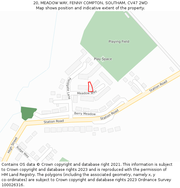 20, MEADOW WAY, FENNY COMPTON, SOUTHAM, CV47 2WD: Location map and indicative extent of plot