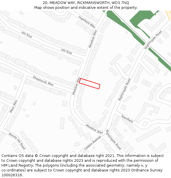 20, MEADOW WAY, RICKMANSWORTH, WD3 7NQ: Location map and indicative extent of plot