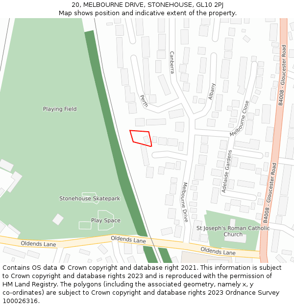 20, MELBOURNE DRIVE, STONEHOUSE, GL10 2PJ: Location map and indicative extent of plot