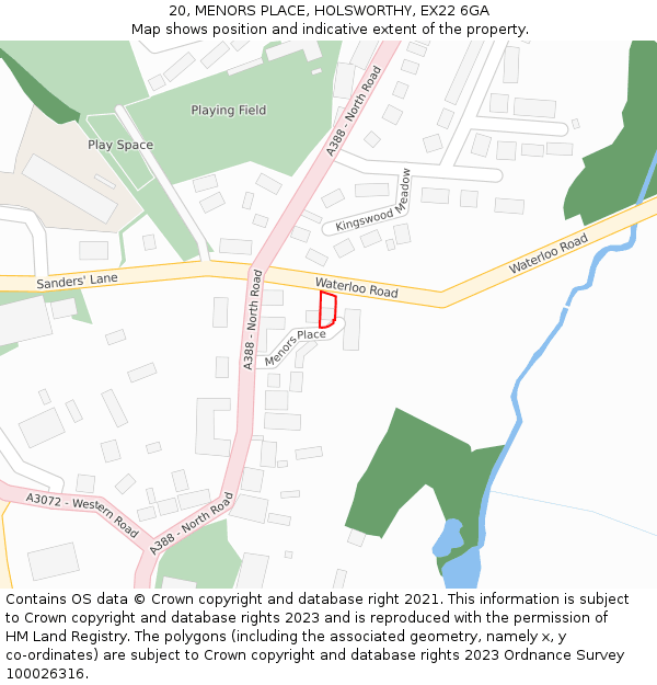 20, MENORS PLACE, HOLSWORTHY, EX22 6GA: Location map and indicative extent of plot