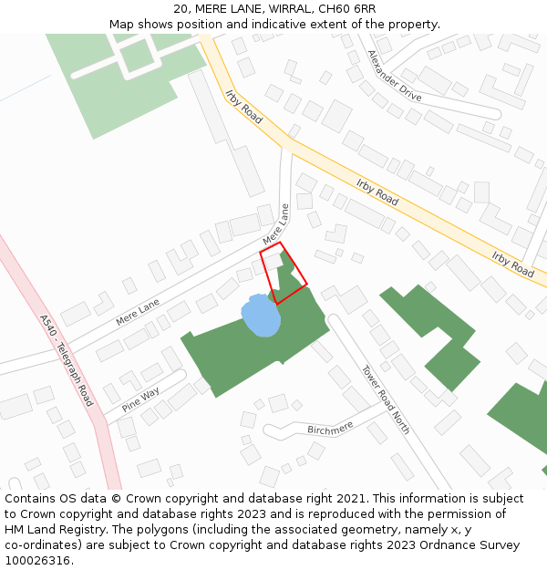 20, MERE LANE, WIRRAL, CH60 6RR: Location map and indicative extent of plot