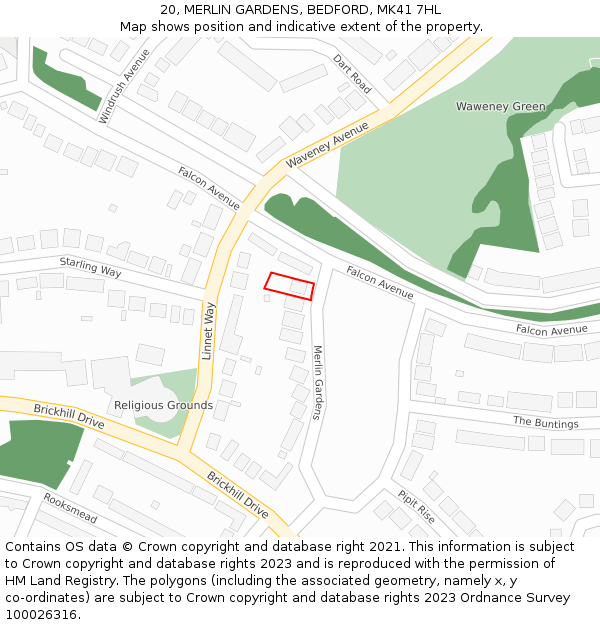 20, MERLIN GARDENS, BEDFORD, MK41 7HL: Location map and indicative extent of plot