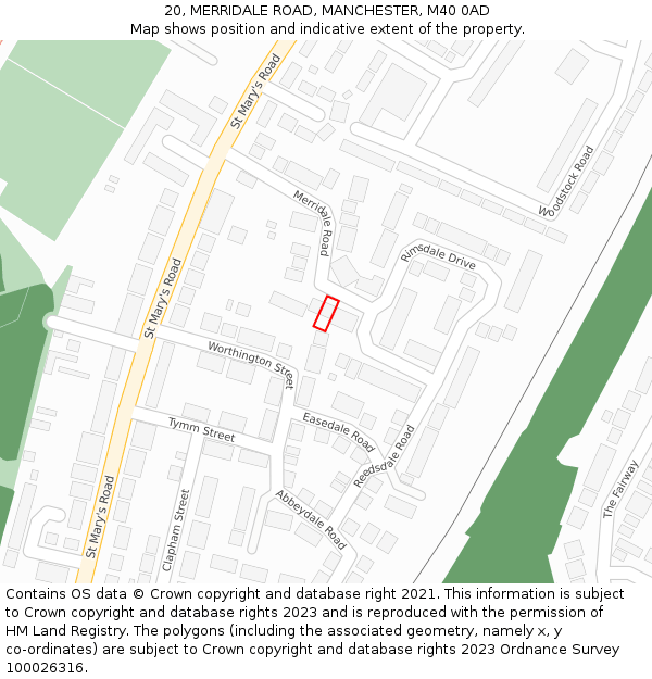 20, MERRIDALE ROAD, MANCHESTER, M40 0AD: Location map and indicative extent of plot