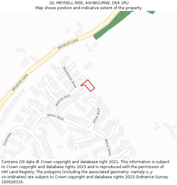 20, MEYNELL RISE, ASHBOURNE, DE6 1RU: Location map and indicative extent of plot