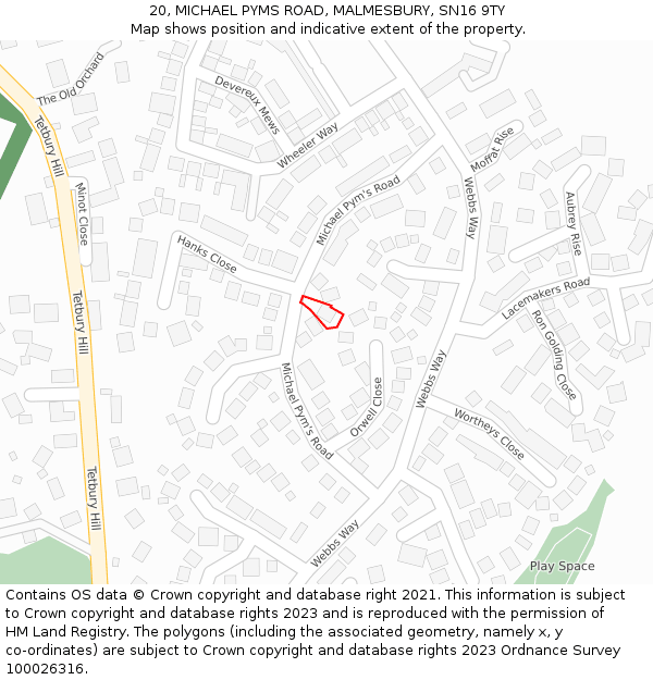 20, MICHAEL PYMS ROAD, MALMESBURY, SN16 9TY: Location map and indicative extent of plot