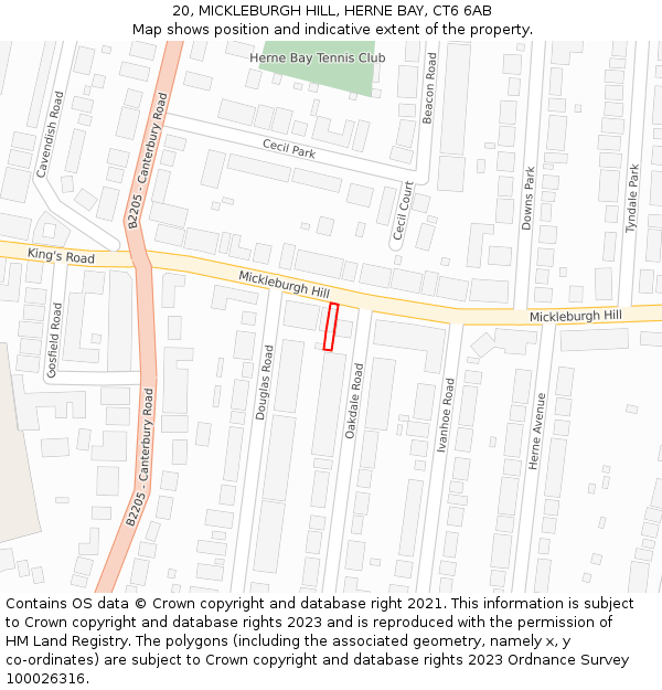 20, MICKLEBURGH HILL, HERNE BAY, CT6 6AB: Location map and indicative extent of plot