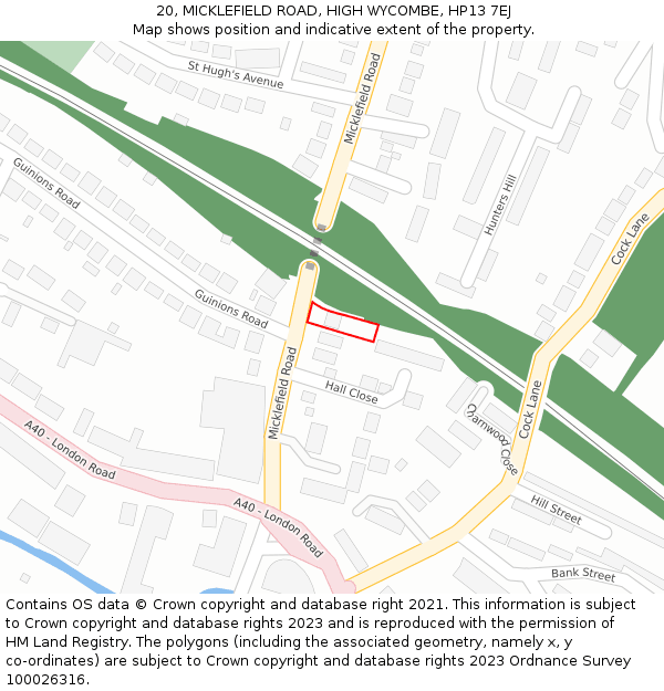 20, MICKLEFIELD ROAD, HIGH WYCOMBE, HP13 7EJ: Location map and indicative extent of plot