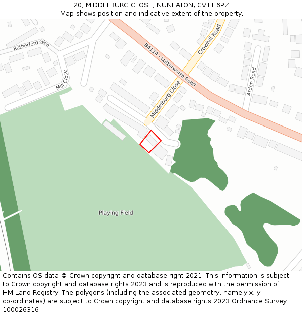 20, MIDDELBURG CLOSE, NUNEATON, CV11 6PZ: Location map and indicative extent of plot