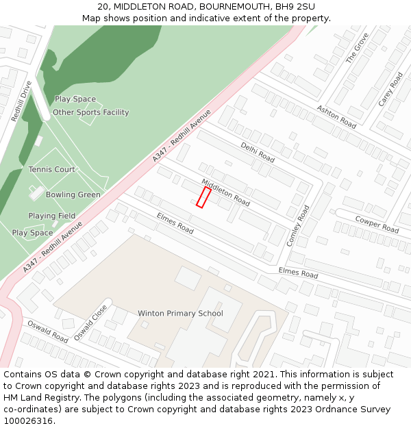 20, MIDDLETON ROAD, BOURNEMOUTH, BH9 2SU: Location map and indicative extent of plot