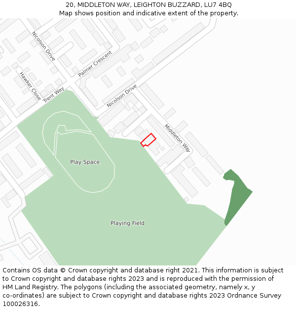 20, MIDDLETON WAY, LEIGHTON BUZZARD, LU7 4BQ: Location map and indicative extent of plot