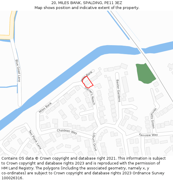 20, MILES BANK, SPALDING, PE11 3EZ: Location map and indicative extent of plot