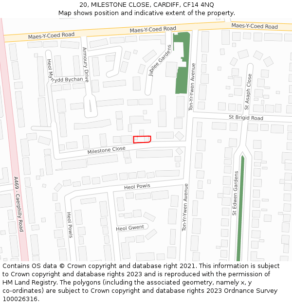 20, MILESTONE CLOSE, CARDIFF, CF14 4NQ: Location map and indicative extent of plot