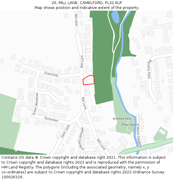 20, MILL LANE, CAMELFORD, PL32 9UF: Location map and indicative extent of plot