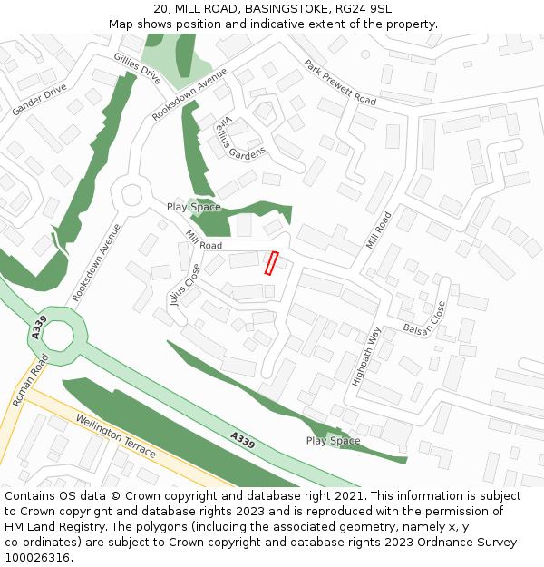 20, MILL ROAD, BASINGSTOKE, RG24 9SL: Location map and indicative extent of plot