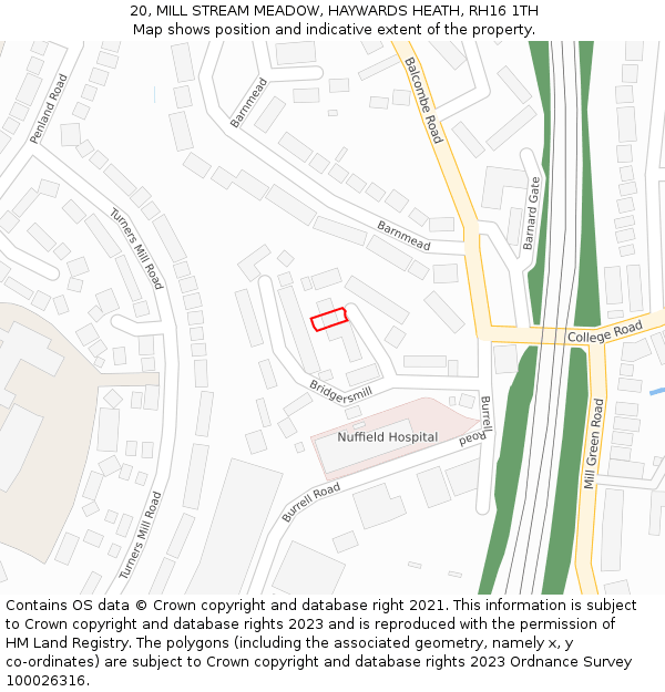 20, MILL STREAM MEADOW, HAYWARDS HEATH, RH16 1TH: Location map and indicative extent of plot