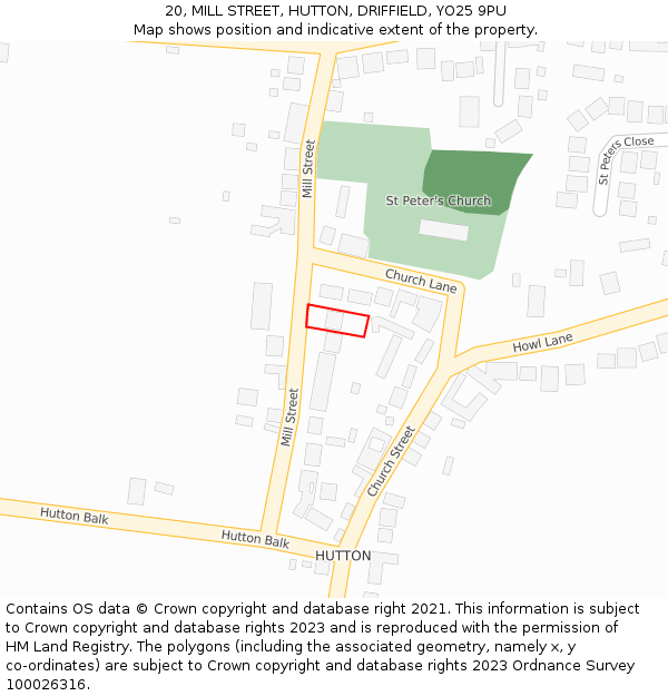 20, MILL STREET, HUTTON, DRIFFIELD, YO25 9PU: Location map and indicative extent of plot