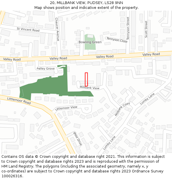 20, MILLBANK VIEW, PUDSEY, LS28 9NN: Location map and indicative extent of plot