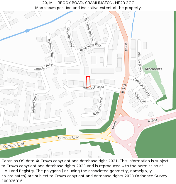 20, MILLBROOK ROAD, CRAMLINGTON, NE23 3GG: Location map and indicative extent of plot