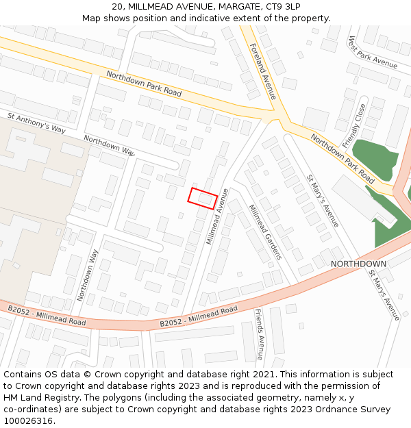 20, MILLMEAD AVENUE, MARGATE, CT9 3LP: Location map and indicative extent of plot