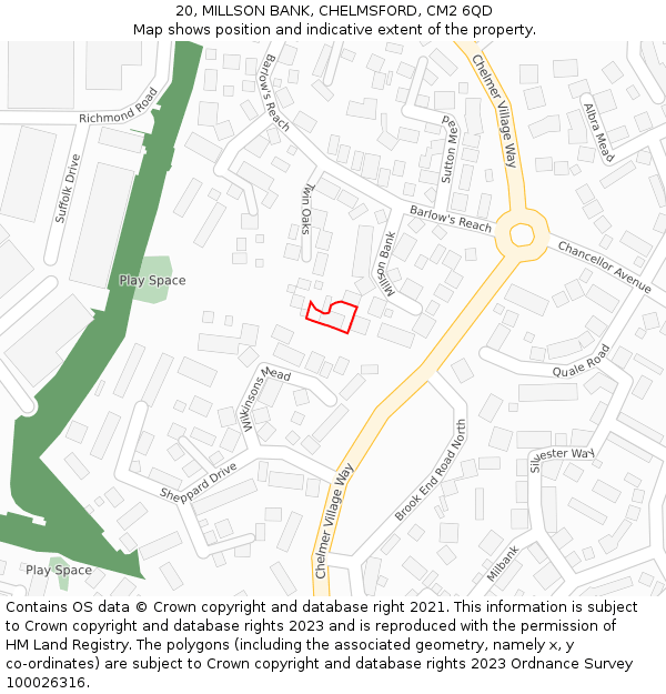 20, MILLSON BANK, CHELMSFORD, CM2 6QD: Location map and indicative extent of plot