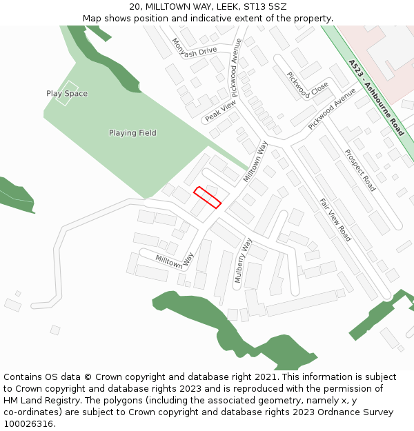 20, MILLTOWN WAY, LEEK, ST13 5SZ: Location map and indicative extent of plot