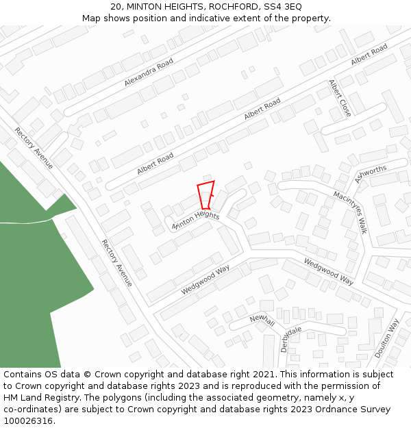 20, MINTON HEIGHTS, ROCHFORD, SS4 3EQ: Location map and indicative extent of plot