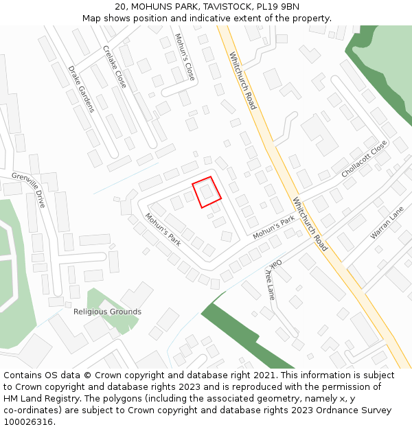 20, MOHUNS PARK, TAVISTOCK, PL19 9BN: Location map and indicative extent of plot