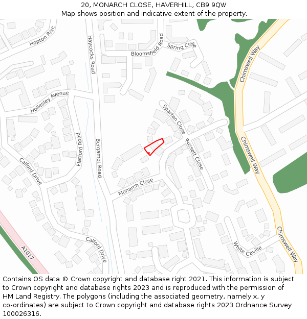 20, MONARCH CLOSE, HAVERHILL, CB9 9QW: Location map and indicative extent of plot