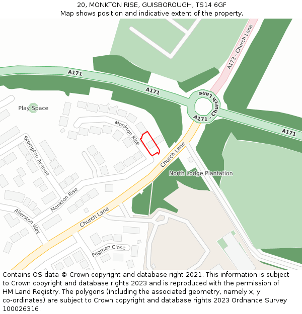 20, MONKTON RISE, GUISBOROUGH, TS14 6GF: Location map and indicative extent of plot