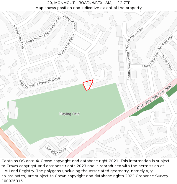 20, MONMOUTH ROAD, WREXHAM, LL12 7TP: Location map and indicative extent of plot