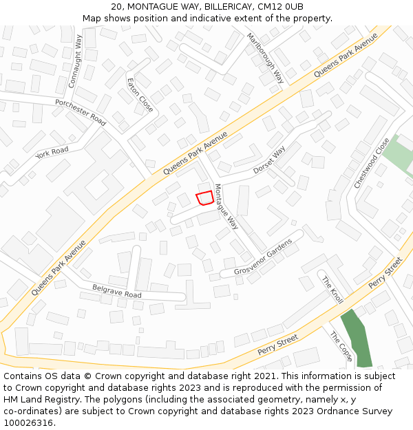 20, MONTAGUE WAY, BILLERICAY, CM12 0UB: Location map and indicative extent of plot