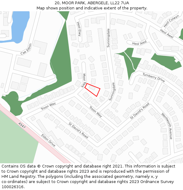 20, MOOR PARK, ABERGELE, LL22 7UA: Location map and indicative extent of plot