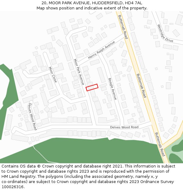 20, MOOR PARK AVENUE, HUDDERSFIELD, HD4 7AL: Location map and indicative extent of plot