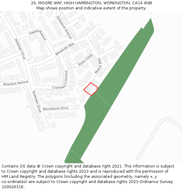 20, MOORE WAY, HIGH HARRINGTON, WORKINGTON, CA14 4NB: Location map and indicative extent of plot