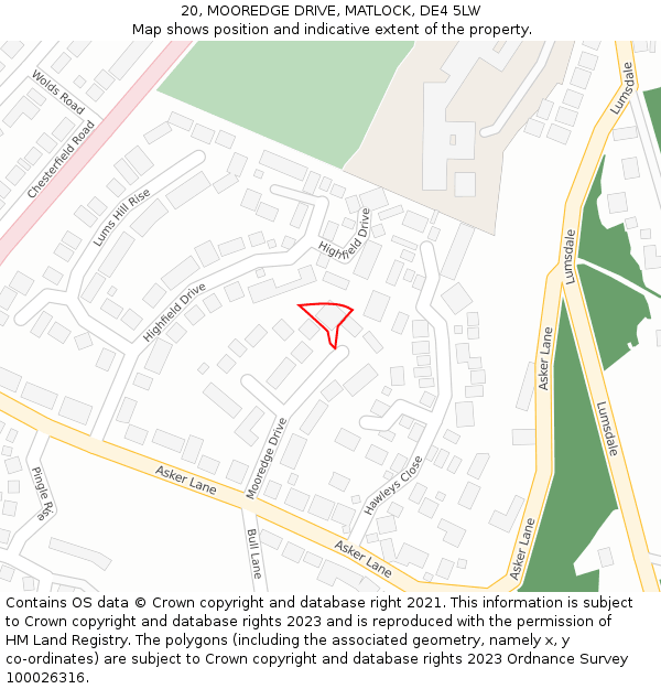 20, MOOREDGE DRIVE, MATLOCK, DE4 5LW: Location map and indicative extent of plot
