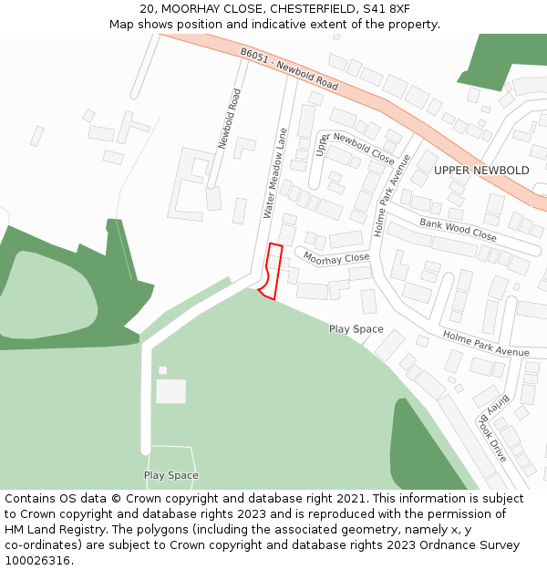 20, MOORHAY CLOSE, CHESTERFIELD, S41 8XF: Location map and indicative extent of plot