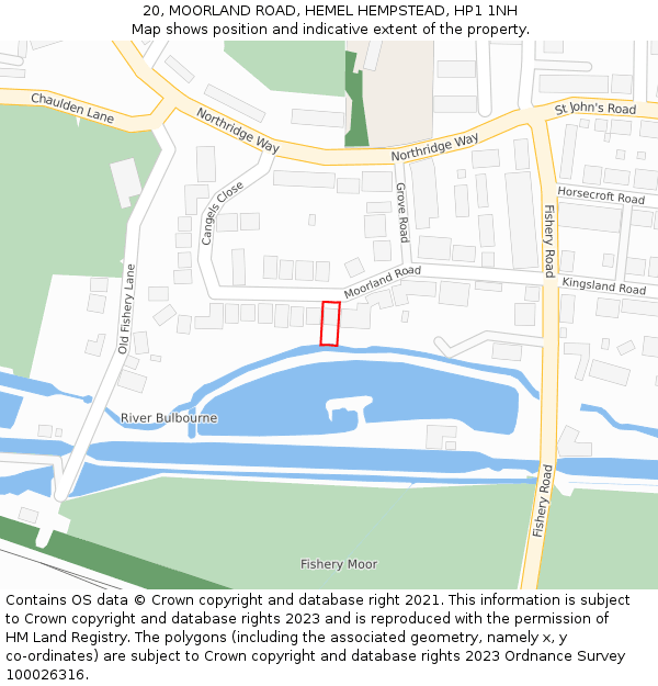 20, MOORLAND ROAD, HEMEL HEMPSTEAD, HP1 1NH: Location map and indicative extent of plot
