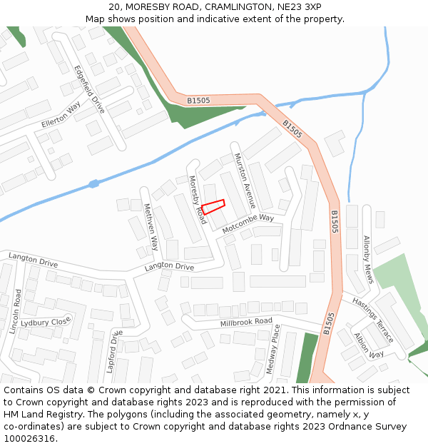 20, MORESBY ROAD, CRAMLINGTON, NE23 3XP: Location map and indicative extent of plot
