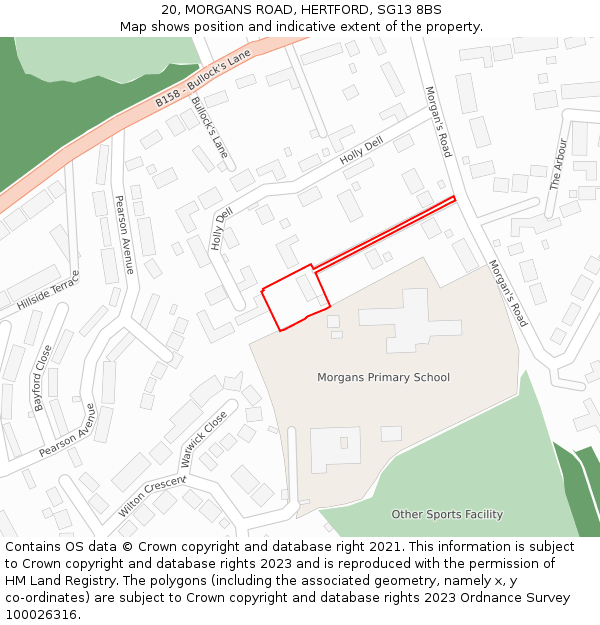 20, MORGANS ROAD, HERTFORD, SG13 8BS: Location map and indicative extent of plot