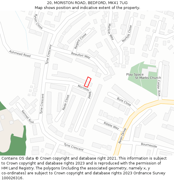 20, MORISTON ROAD, BEDFORD, MK41 7UG: Location map and indicative extent of plot