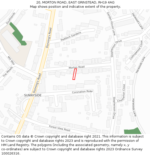 20, MORTON ROAD, EAST GRINSTEAD, RH19 4AG: Location map and indicative extent of plot