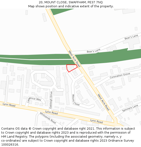 20, MOUNT CLOSE, SWAFFHAM, PE37 7NQ: Location map and indicative extent of plot