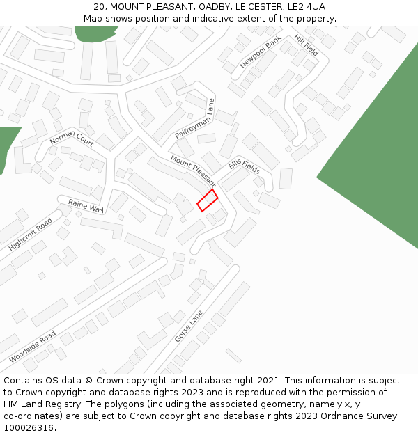 20, MOUNT PLEASANT, OADBY, LEICESTER, LE2 4UA: Location map and indicative extent of plot