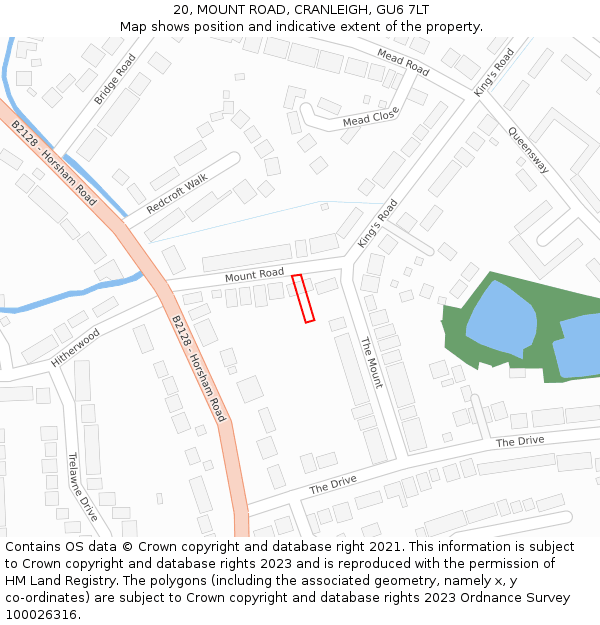 20, MOUNT ROAD, CRANLEIGH, GU6 7LT: Location map and indicative extent of plot